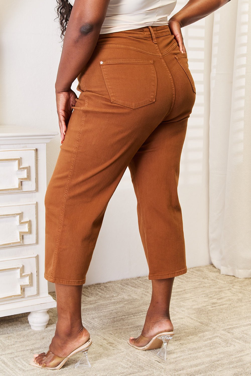 Tummy Control Garment Dyed Wide Crop Jeans in CaramelJeansJudy Blue
