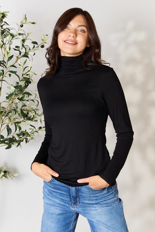 Turtleneck Long Sleeve Blouse in BlackBlouseBOMBOM