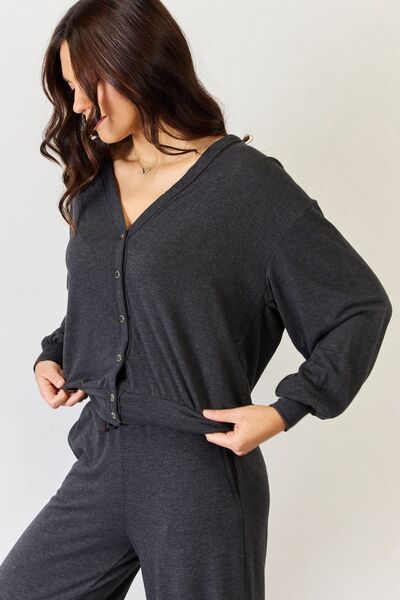 Ultra Soft Button Up Long Sleeve Lounge Cardigan in Charcoal GreyCardiganRISEN