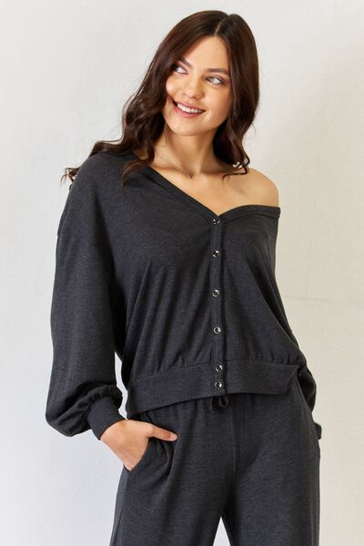 Ultra Soft Button Up Long Sleeve Lounge Cardigan in Charcoal GreyCardiganRISEN