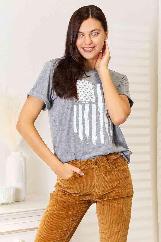 US Flag Graphic Cuffed Sleeve T-ShirtTeeSimply Love