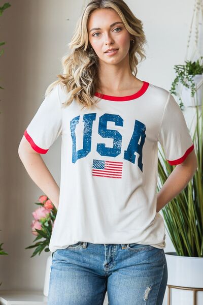 USA Flag Graphic Short Sleeve T-Shirt in Off-WhiteT-ShirtHeimish