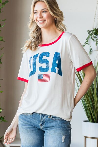 USA Flag Graphic Short Sleeve T-Shirt in Off-WhiteT-ShirtHeimish