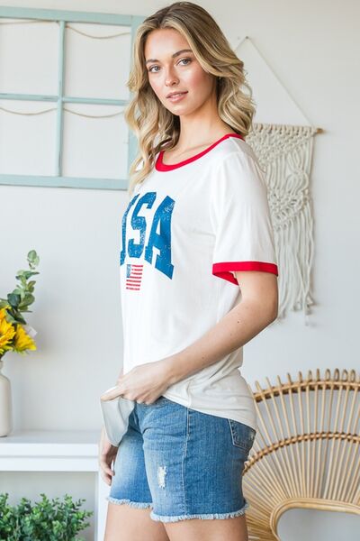 USA Flag Graphic Short Sleeve T-Shirt in Off-WhiteT-ShirtHeimish