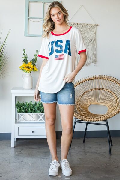 USA Flag Graphic Short Sleeve T-Shirt in Off-WhiteT-ShirtHeimish