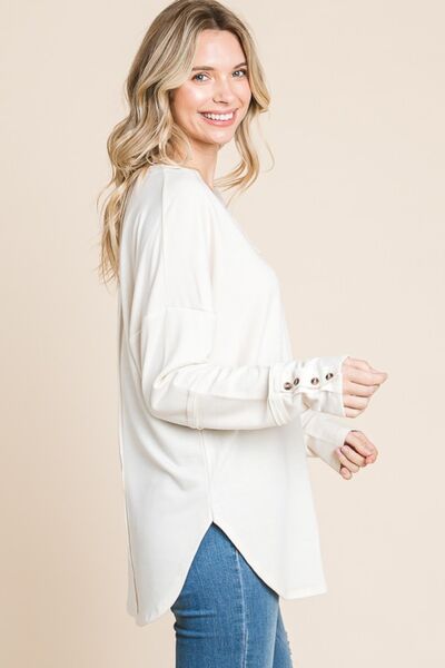 V-Neck Dropped Shoulder Blouse in Ecru CreamBlouseCulture Code