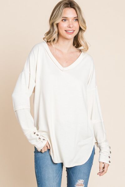 V-Neck Dropped Shoulder Blouse in Ecru CreamBlouseCulture Code