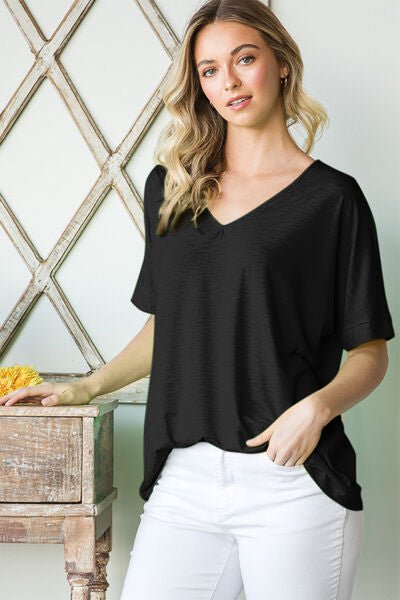 V-Neck Short Sleeve T-Shirt in BlackT-ShirtHeimish