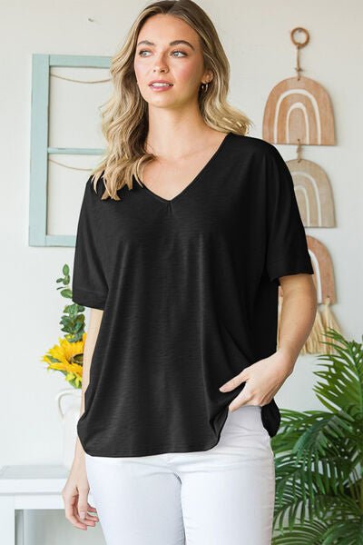 V-Neck Short Sleeve T-Shirt in BlackT-ShirtHeimish