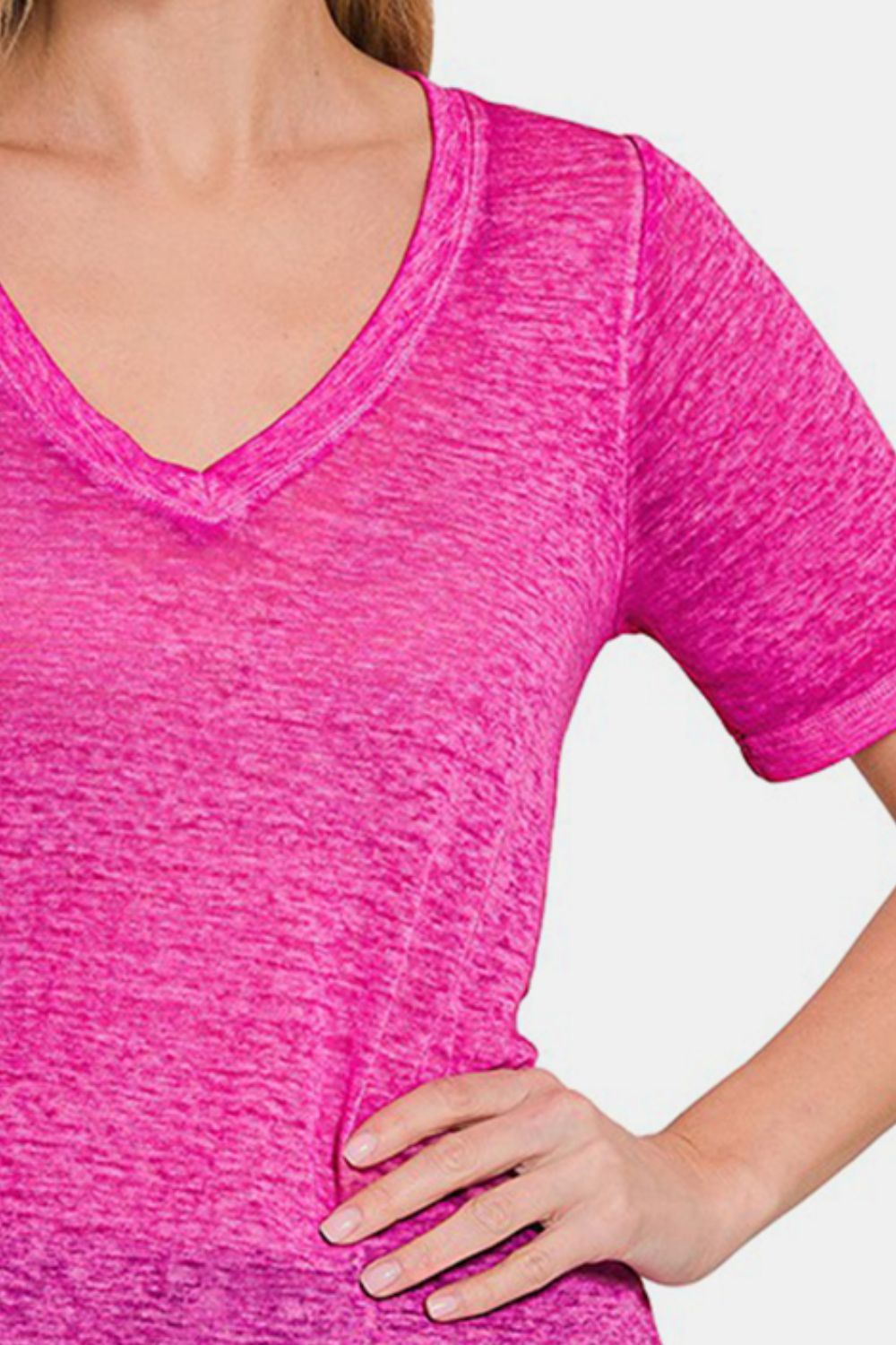 V-Neck Short Sleeve T-Shirt in Hot PinkT-ShirtZenana