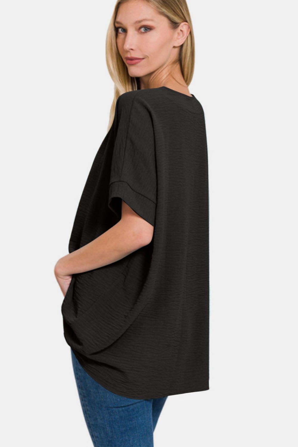 V-Neck Short Sleeve Top in BlackTopZenana