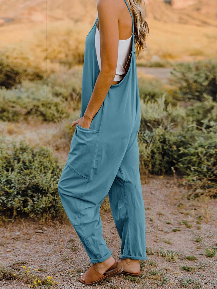 V-Neck Sleeveless Jumpsuit with PocketsJumpsuitDouble Take