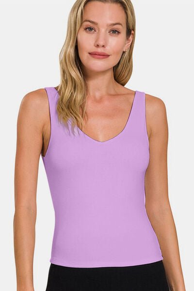 V-Neck Slim Tank in Bright LavenderTankZenana