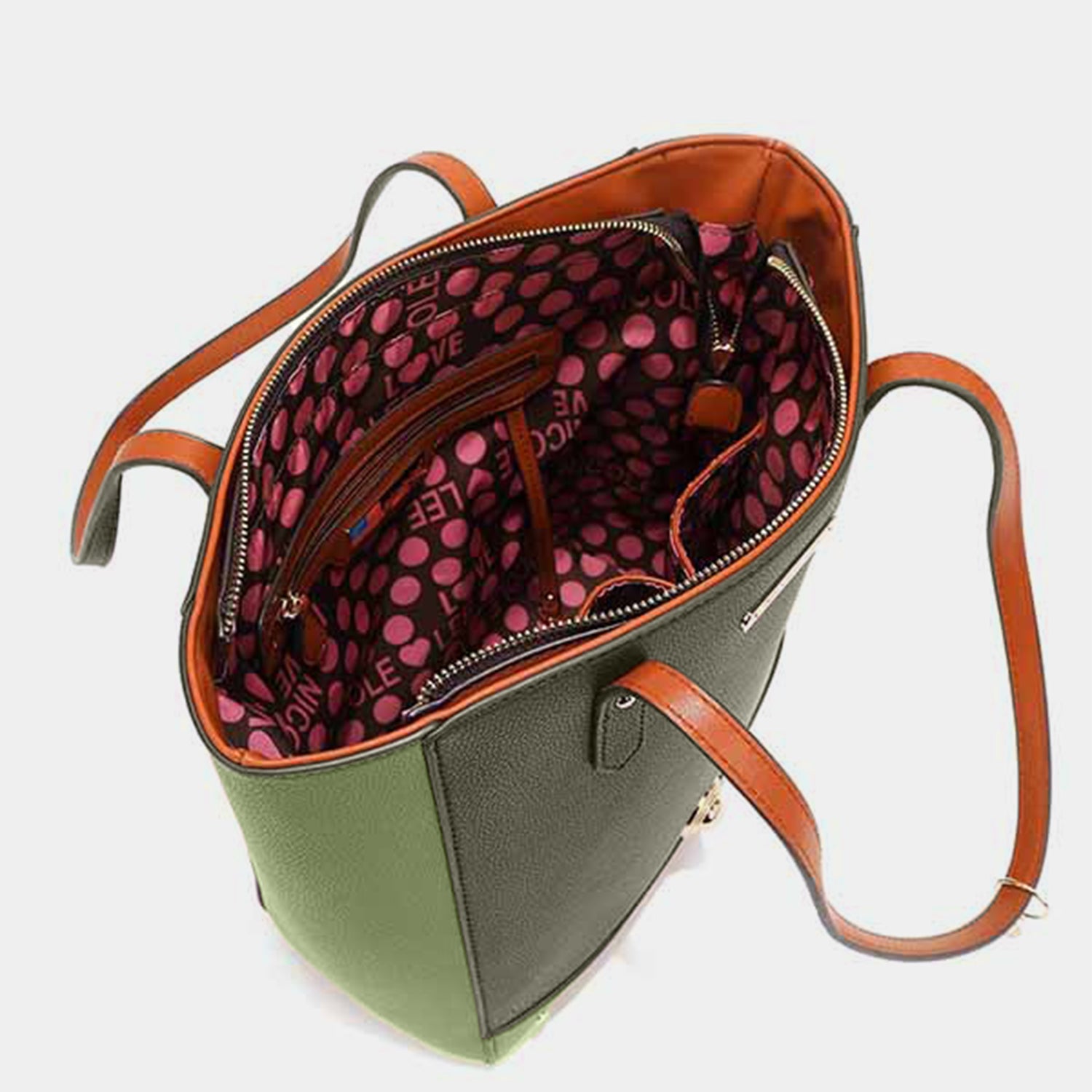 Vegan Leather 3-Piece Contrast Handbag Set in Dark OliveHandbag SetNicole Lee USA