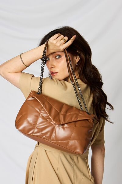 Vegan Leather Chain Handbag in TanHandbagSHOMICO
