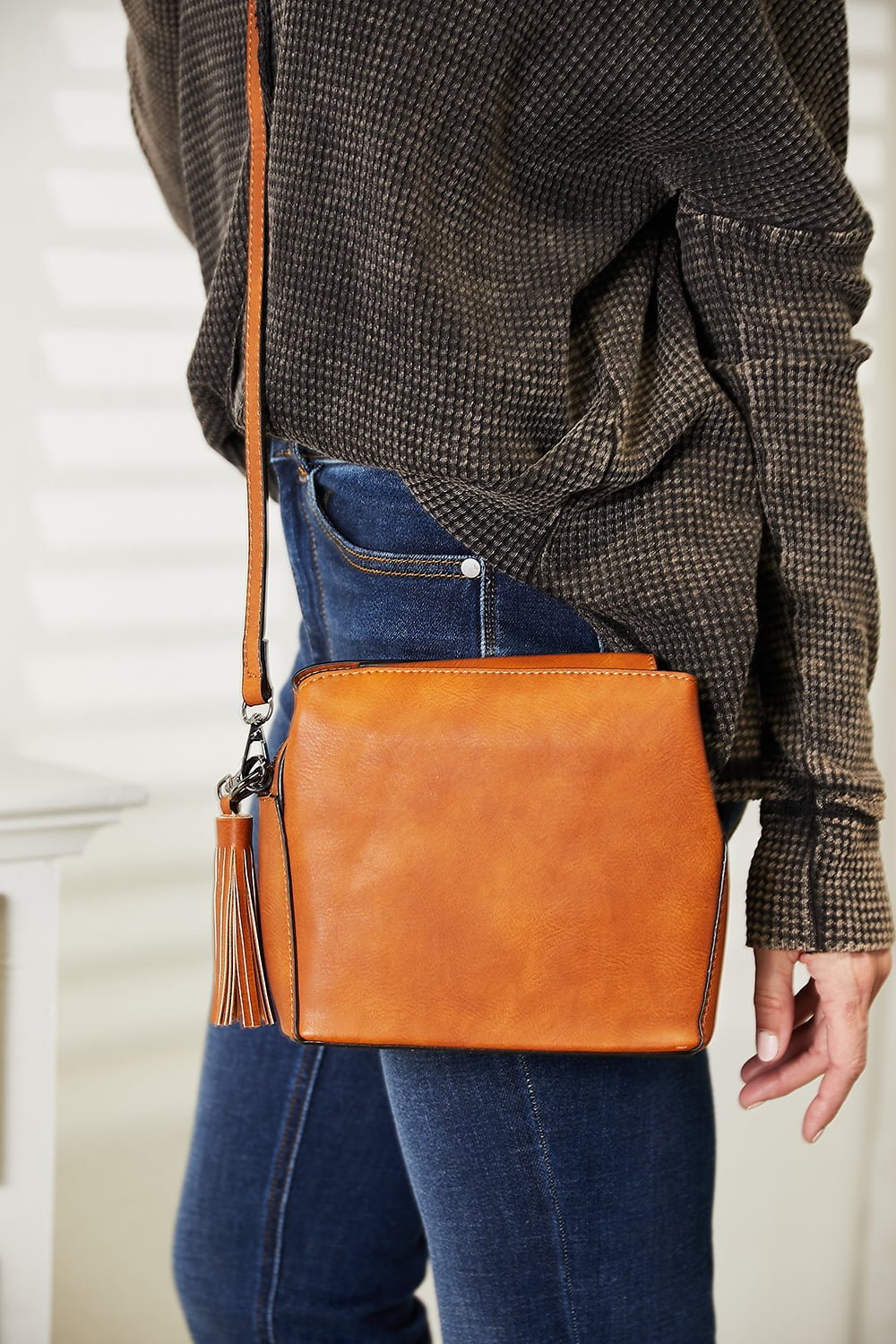 Vegan Leather Crossbody Bag with TasselCrossbody BagSHOMICO