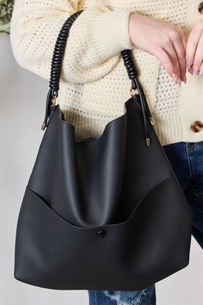Vegan Leather Handbag with Pouch in BlackHandbagSHOMICO