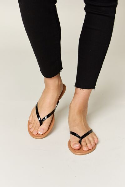 Vegan Leather Open Toe Sandals in BlackFlip-FlopsWILD DIVA