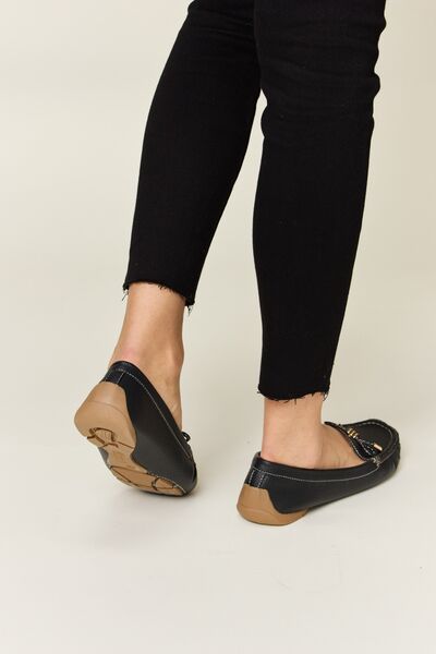Vegan Leather Slip On Bow Flats Loafers in BlackLoafersForever Link