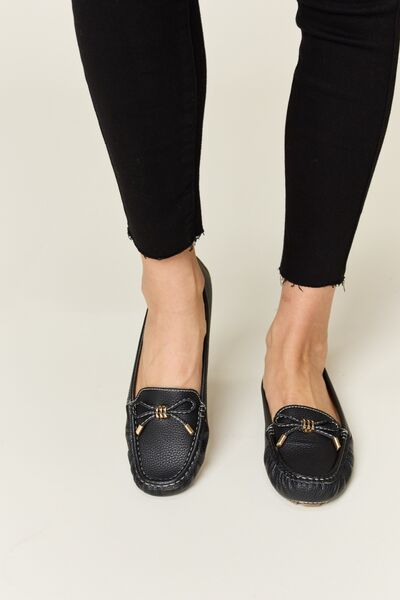 Vegan Leather Slip On Bow Flats Loafers in BlackLoafersForever Link