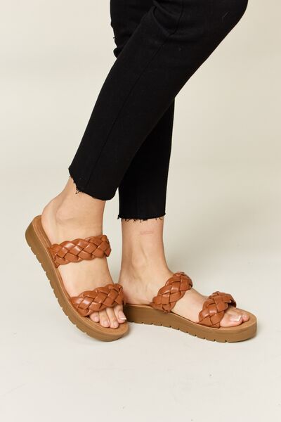 Vegan Leather Woven Dual Band Platform Sandals in WhiskySandalsWILD DIVA