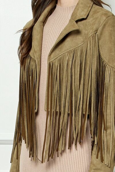 Vegan Suede Fringe Moto Jacket in OliveJacketVEVERET