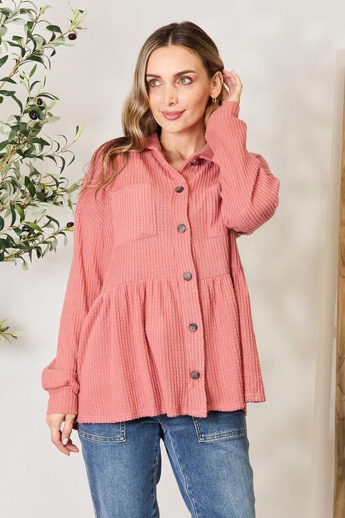 Waffle-Knit Button Down BlouseBlouseHeimish