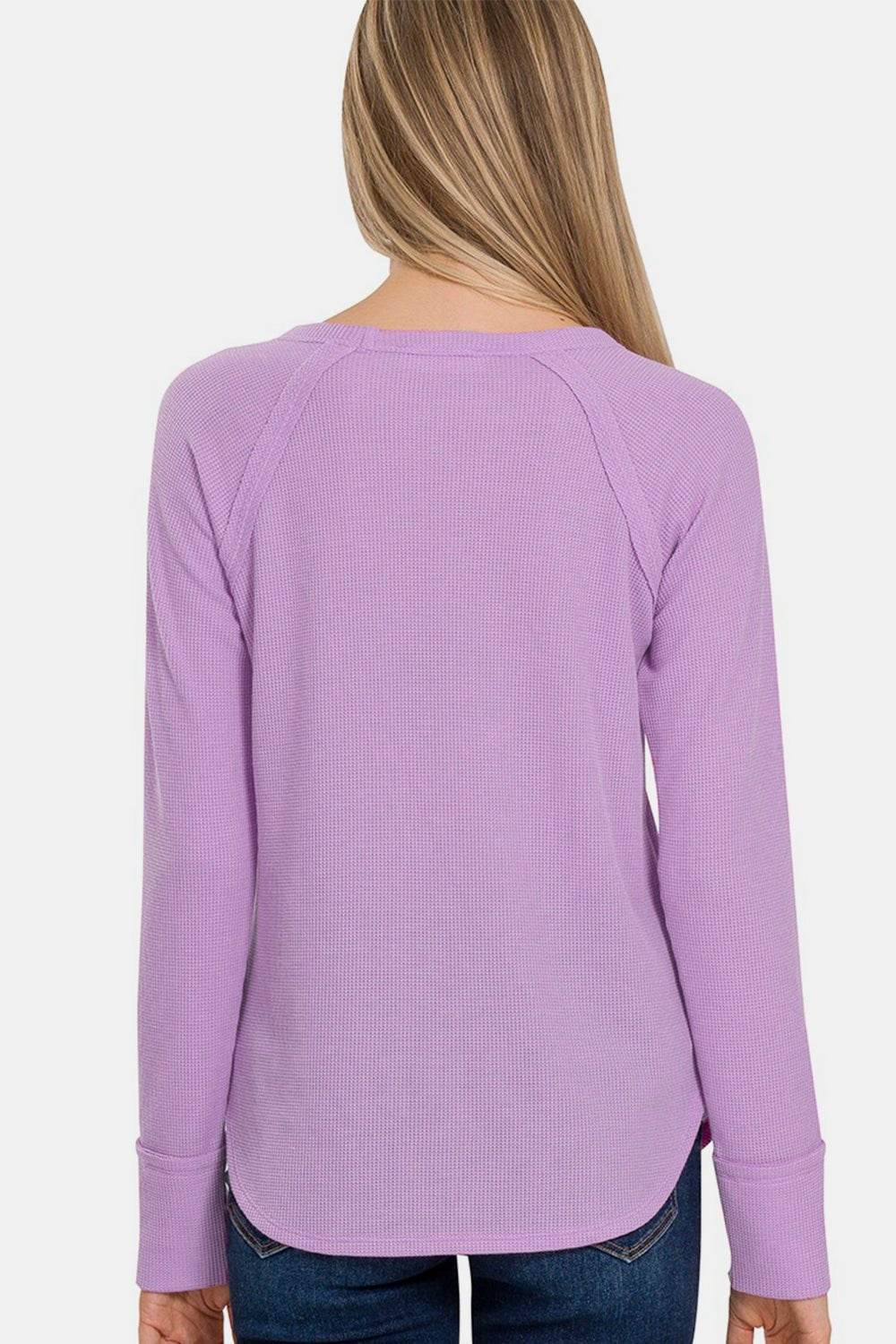 Waffle Knit Long Sleeve T-Shirt in LavenderT-ShirtZenana