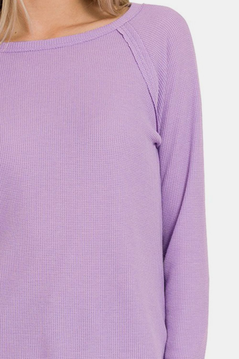 Waffle Knit Long Sleeve T-Shirt in LavenderT-ShirtZenana
