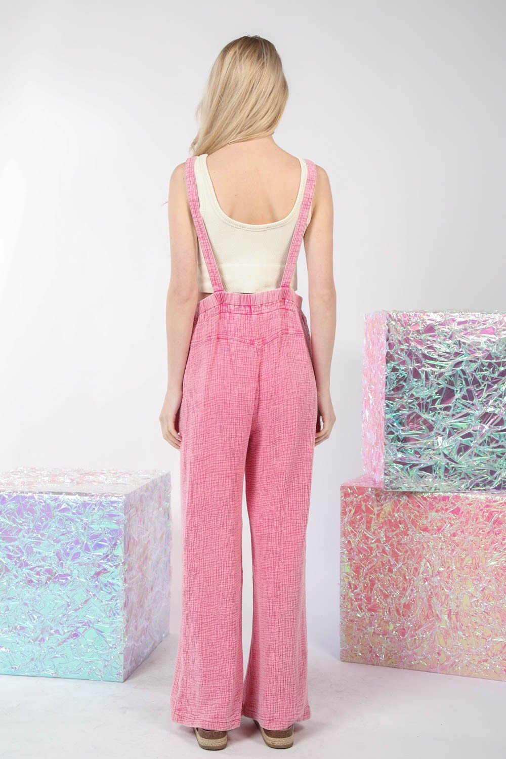 Washed Cotton Wide Leg Overalls in Hot PinkOverallsVery J