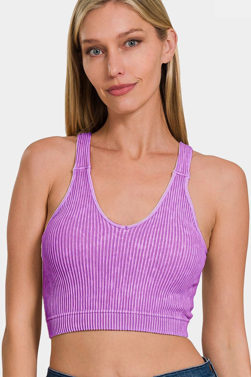 Washed Ribbed Cropped Tank in VioletTankZenana