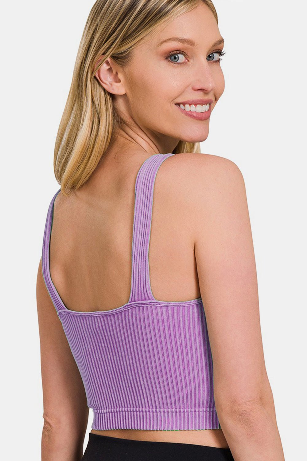 Washed Ribbed Cropped Tank in VioletTankZenana