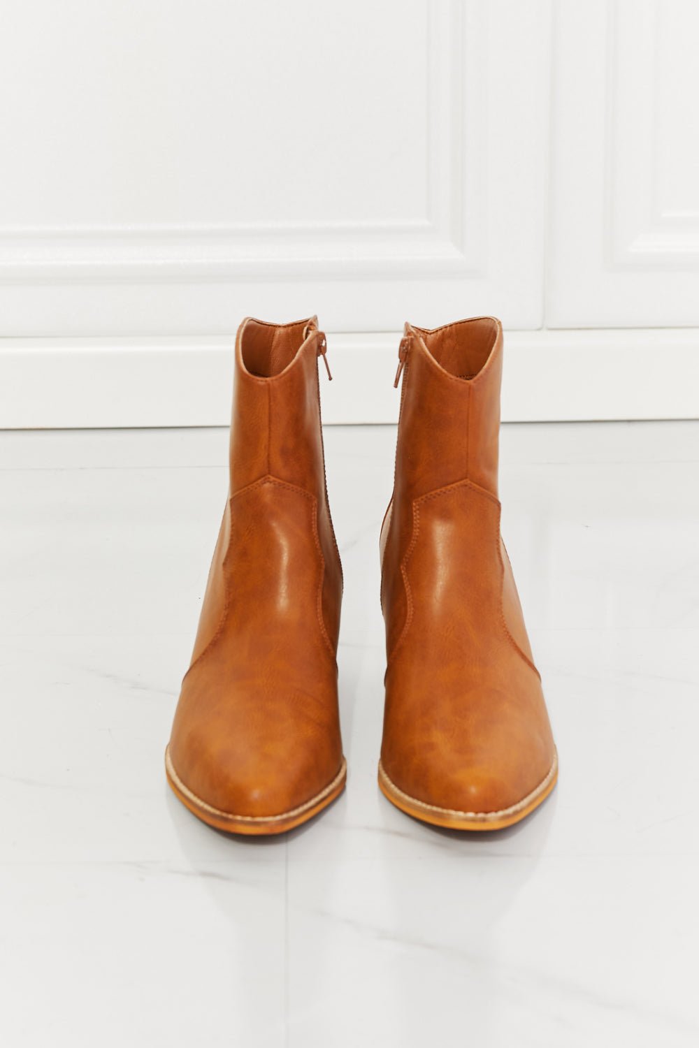 Vegan Leather Western Ankle Boots in OchreBootiesMelody