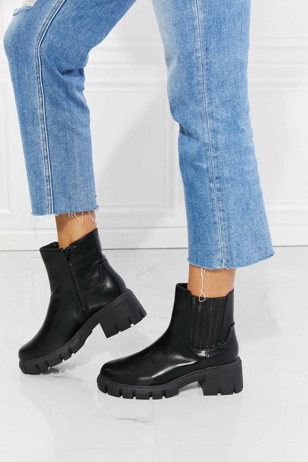 Vegan Leather Lug Sole Chelsea Boots in BlackBootsMelody