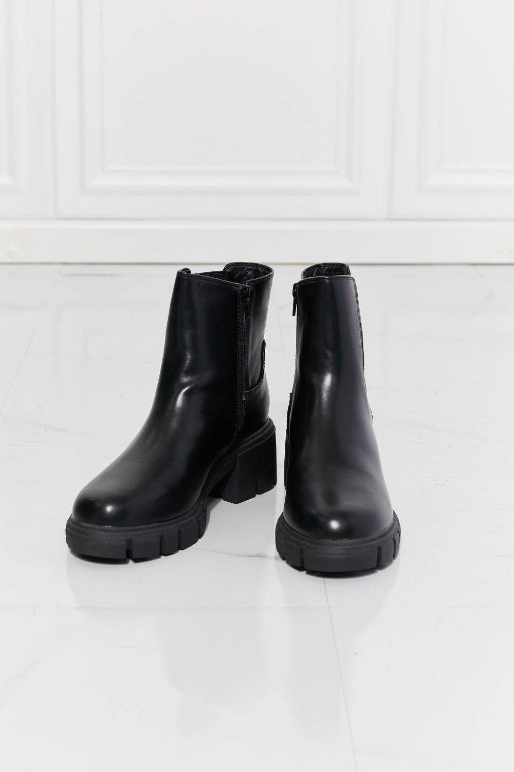 Vegan Leather Lug Sole Chelsea Boots in BlackBootsMelody