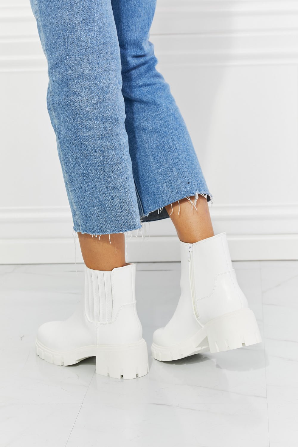 Vegan Leather Lug Sole Chelsea Boots in WhiteBootsMelody