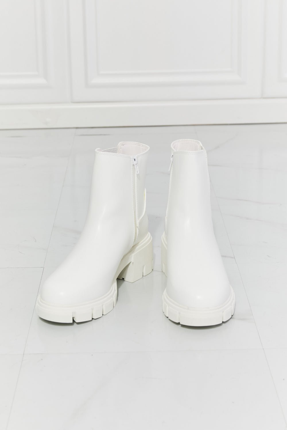 Vegan Leather Lug Sole Chelsea Boots in WhiteBootsMelody
