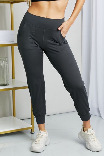 Wide Waistband Cropped Joggers in CharcoalJoggersLeggings Depot