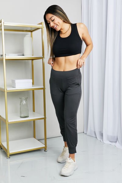 Wide Waistband Cropped Joggers in CharcoalJoggersLeggings Depot