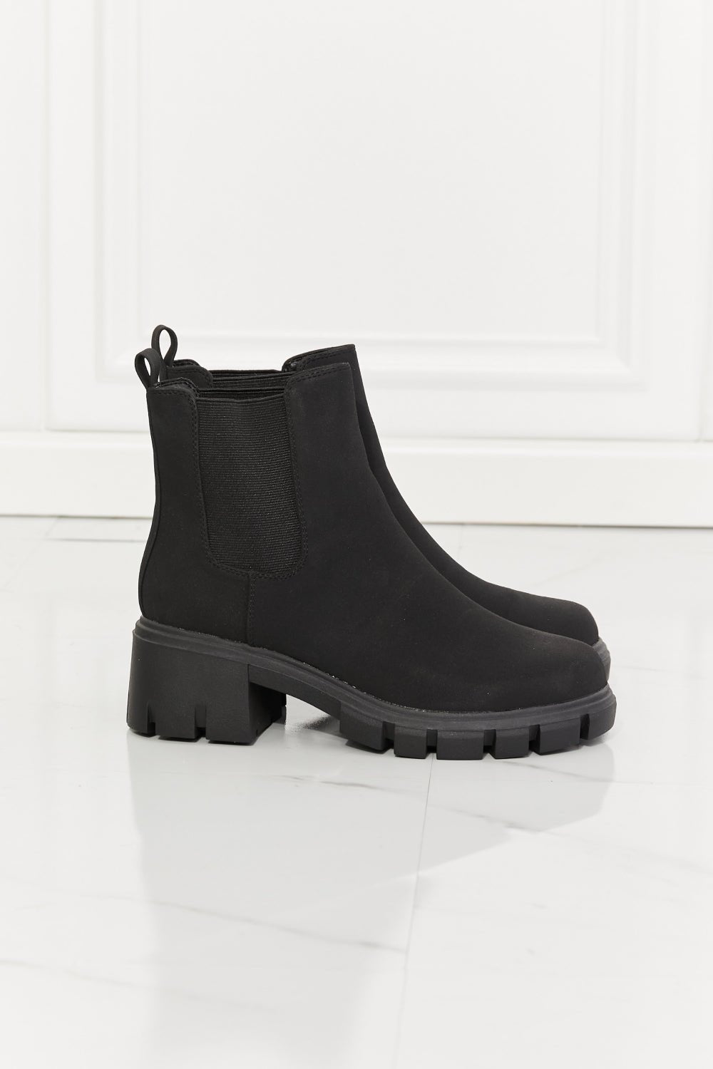 Vegan Leather Lug Sole Chelsea Boots in Matte BlackBootsMelody