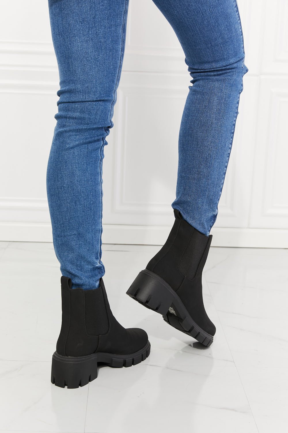 Vegan Leather Lug Sole Chelsea Boots in Matte BlackBootsMelody