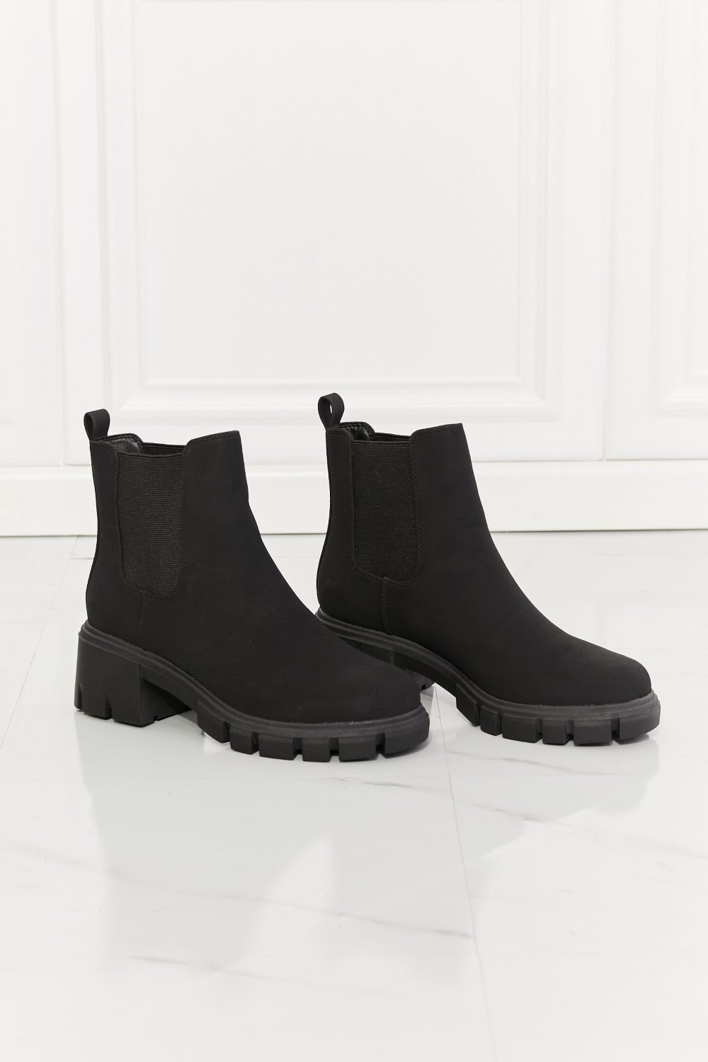 Vegan Leather Lug Sole Chelsea Boots in Matte BlackBootsMelody