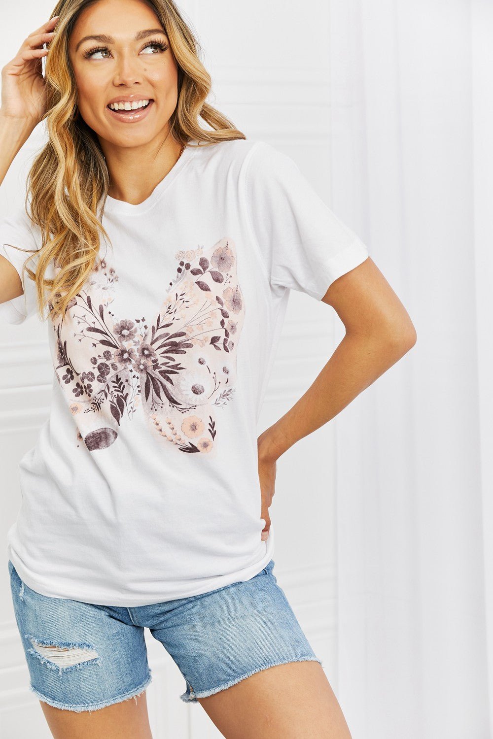Butterfly Graphic Cotton T-Shirt in WhiteT-ShirtmineB