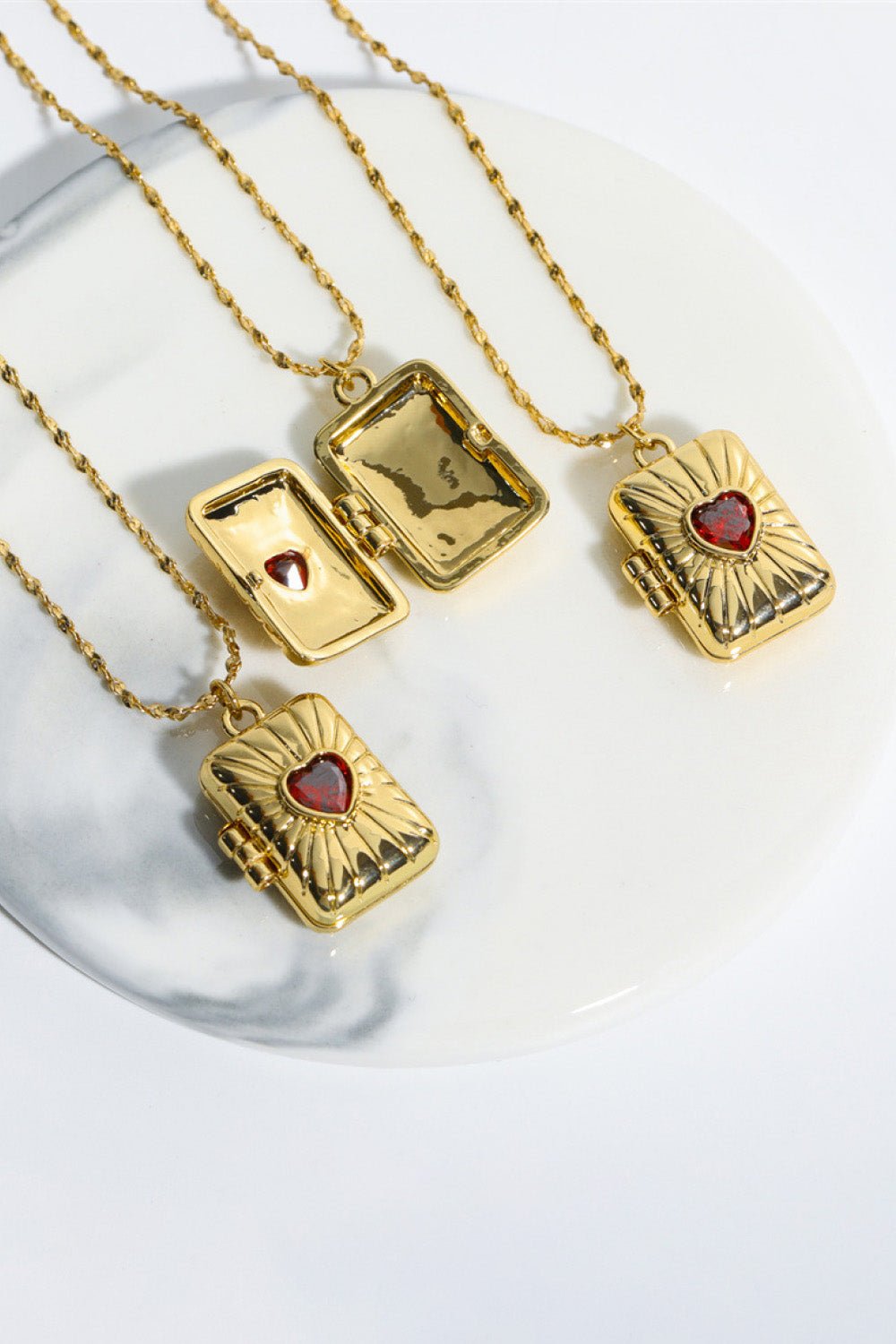 Zircon Heart Box Locket Gold NecklaceNecklaceBeach Rose Co.